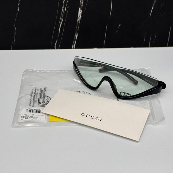 NEW GUCCI SHIELD SUNGLASSES GUCCI GG1650S 005 BLACK GREEN WOMEN EYEWEAR - Picture 11 of 12
